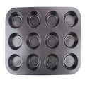 HALAMODO 12-Cup Cake Baking Pan Non-Stick Bakeware Mold For Muffins Cupcakes and Mini Cakes DIY Baking Dishes Oven Trays Pastry Tool (Black)
