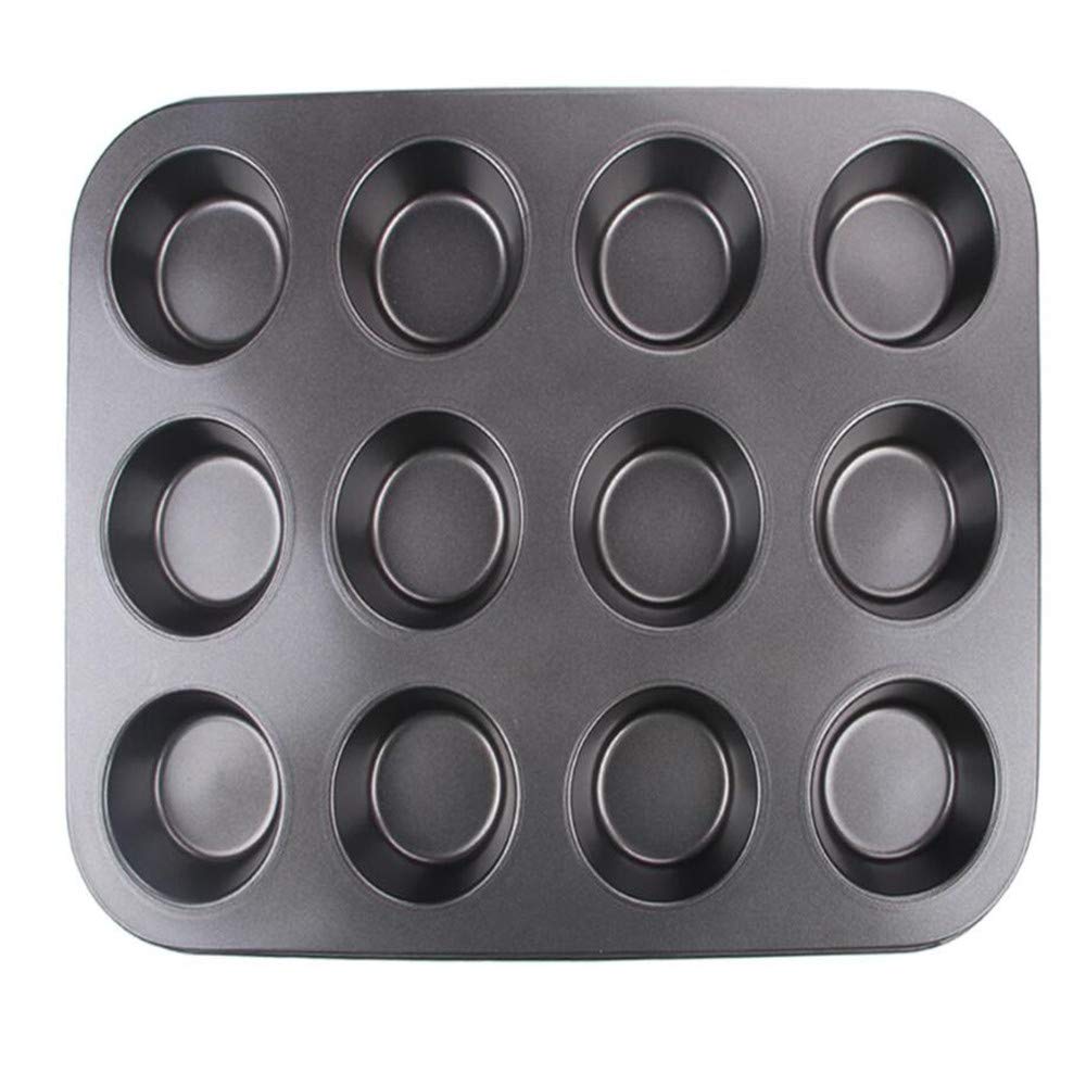 HALAMODO 12-Cup Cake Baking Pan Non-Stick Bakeware Mold For Muffins Cupcakes and Mini Cakes DIY Baking Dishes Oven Trays Pastry Tool (Black)