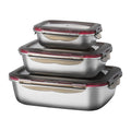 Leak-proof Stainless Steel Food Storage Container Set of 3 Meal Prep Food Container with Lids Metal Fresh Storage Container for Freezer Oven Dishwasher Safe, 600ml/ 1500ml/ 2900ml Stackable