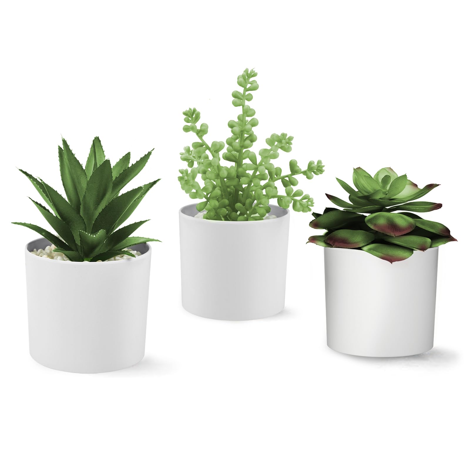 HopewoodArtificial Succulent Plants in White Vase Small Faux Potted String of Pearls Fake Pineapple Plant (6.6inch Tall)