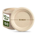 Ecoway [10 Inch Round Plate Pack Of 50] Natural Color- Disposable Plates Made With Bagasse Sugar Canes Microwave & Freeze Safe, Compostable & Biodegradable Dinner Plates, Strong Everyday Tableware