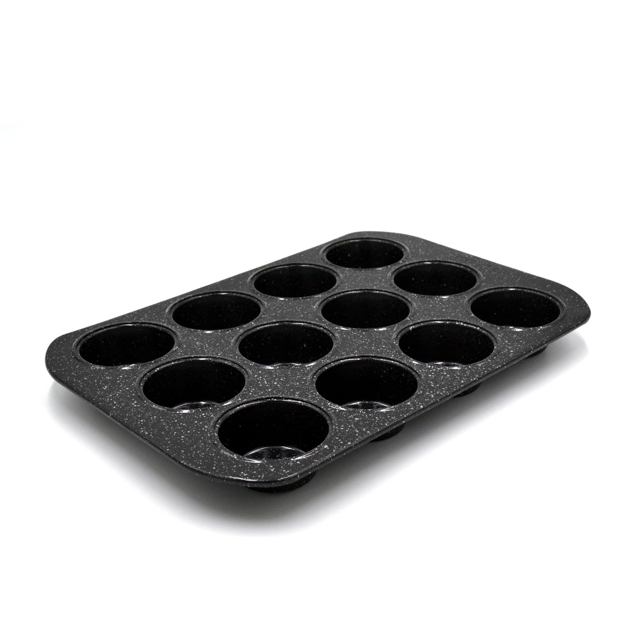 Prestige Granite Stone Deep Muffin Tray 12-Cup Pans Tin | Non-Stick Carbon Steel Baking Pan for Cupcakes | Black - PR48754