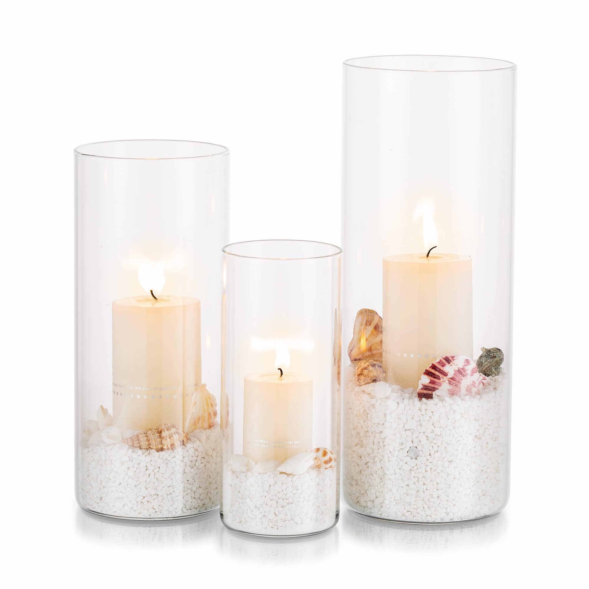 Hurricane Candle Holder Glass Cylinder: 3Pcs Clear Flower Vase for Tea Light Votive Pillar Floating Candles for Dining Table Decorations Wedding Centrepieces Living Room Christmas Ornaments (M+L+XL)