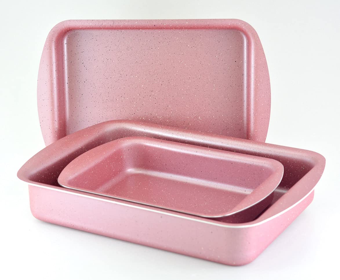 HOME MAKER GRANITEC PINK RECT. TRAY SET 3PC.
