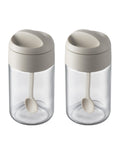 Sugar And Salt Container Set, Spice Jars With Lid Spoon, 8.8 Oz Glass Condiment Pots Transparent Storage For Kitchen Counter Keeping Sugar, Salts, Spice, Sauce