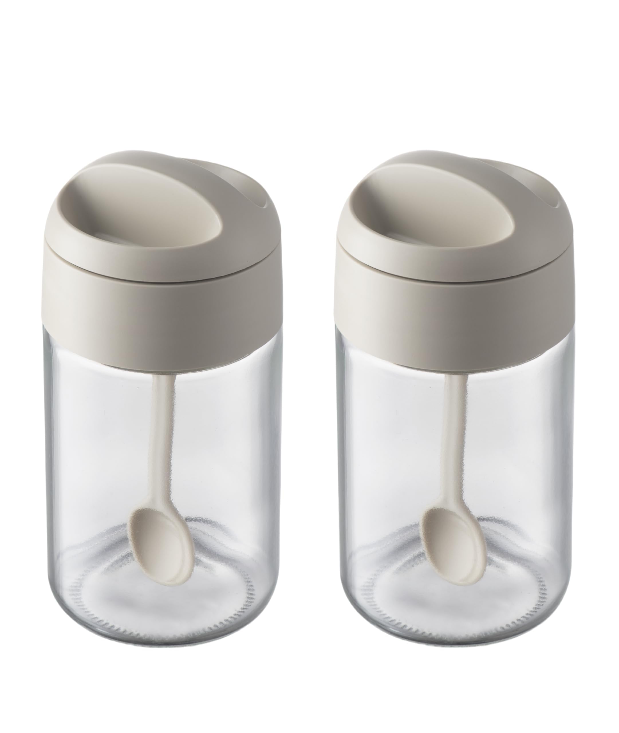 Sugar And Salt Container Set, Spice Jars With Lid Spoon, 8.8 Oz Glass Condiment Pots Transparent Storage For Kitchen Counter Keeping Sugar, Salts, Spice, Sauce
