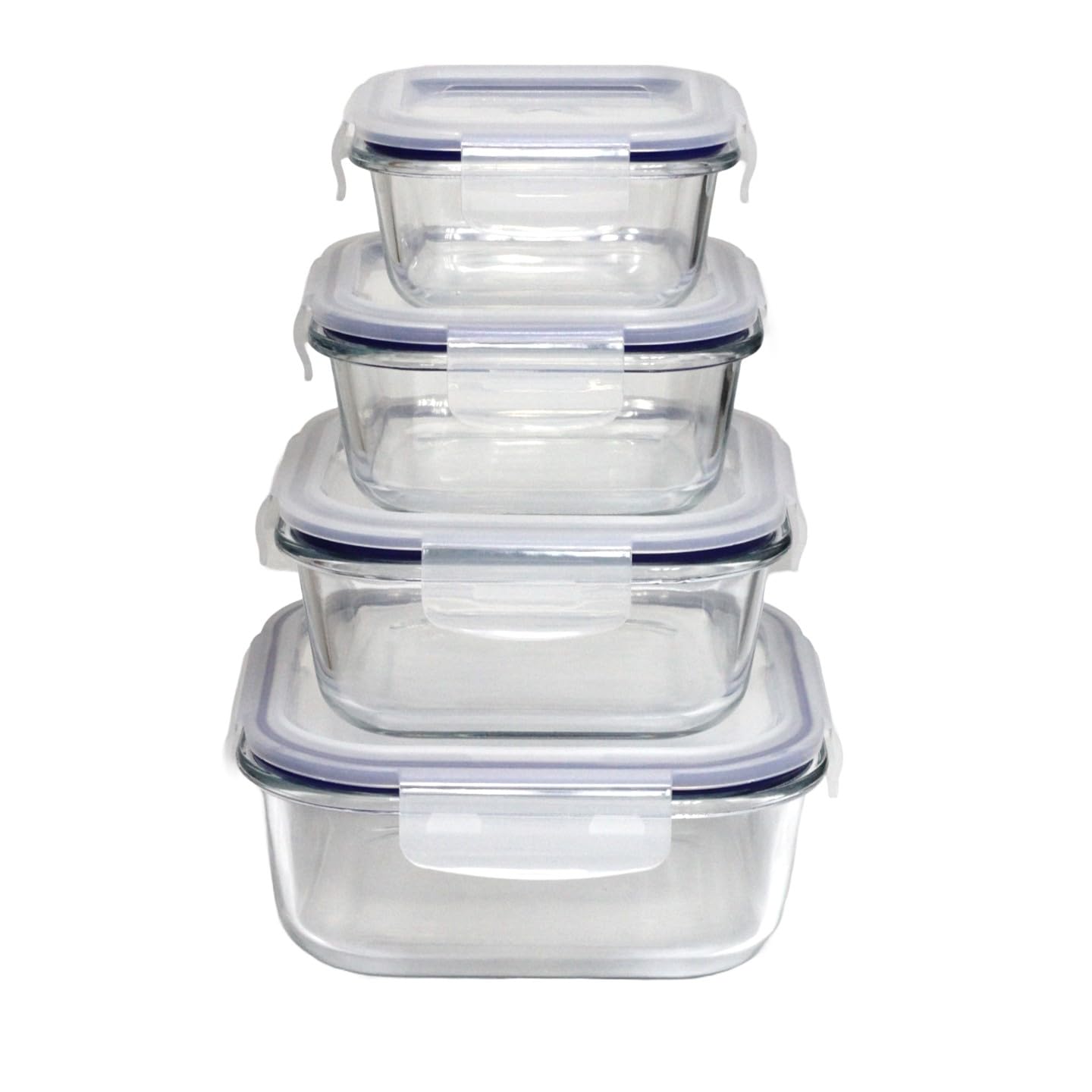 4 Pcs All in One Glass Container with Airtight Lids, Food Stoarge Containers, BPA Free & Leak Free Dishwasher Microwave Oven Freezer Safe Meal Prep Lunch (4, Square)