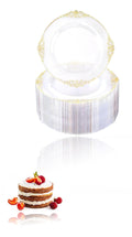 Sweet seven 20 Gold Rim Clear Plastic Dinner Plates - Elegant Disposable Plates for Weddings, Parties, Showers, and Thanksgiving (10.25 inches)