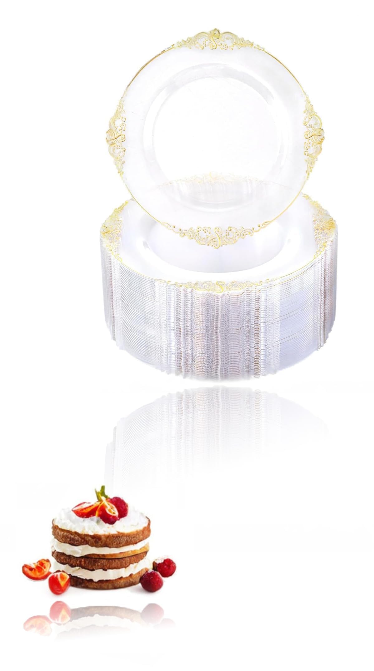 Sweet seven 20 Gold Rim Clear Plastic Dinner Plates - Elegant Disposable Plates for Weddings, Parties, Showers, and Thanksgiving (10.25 inches)
