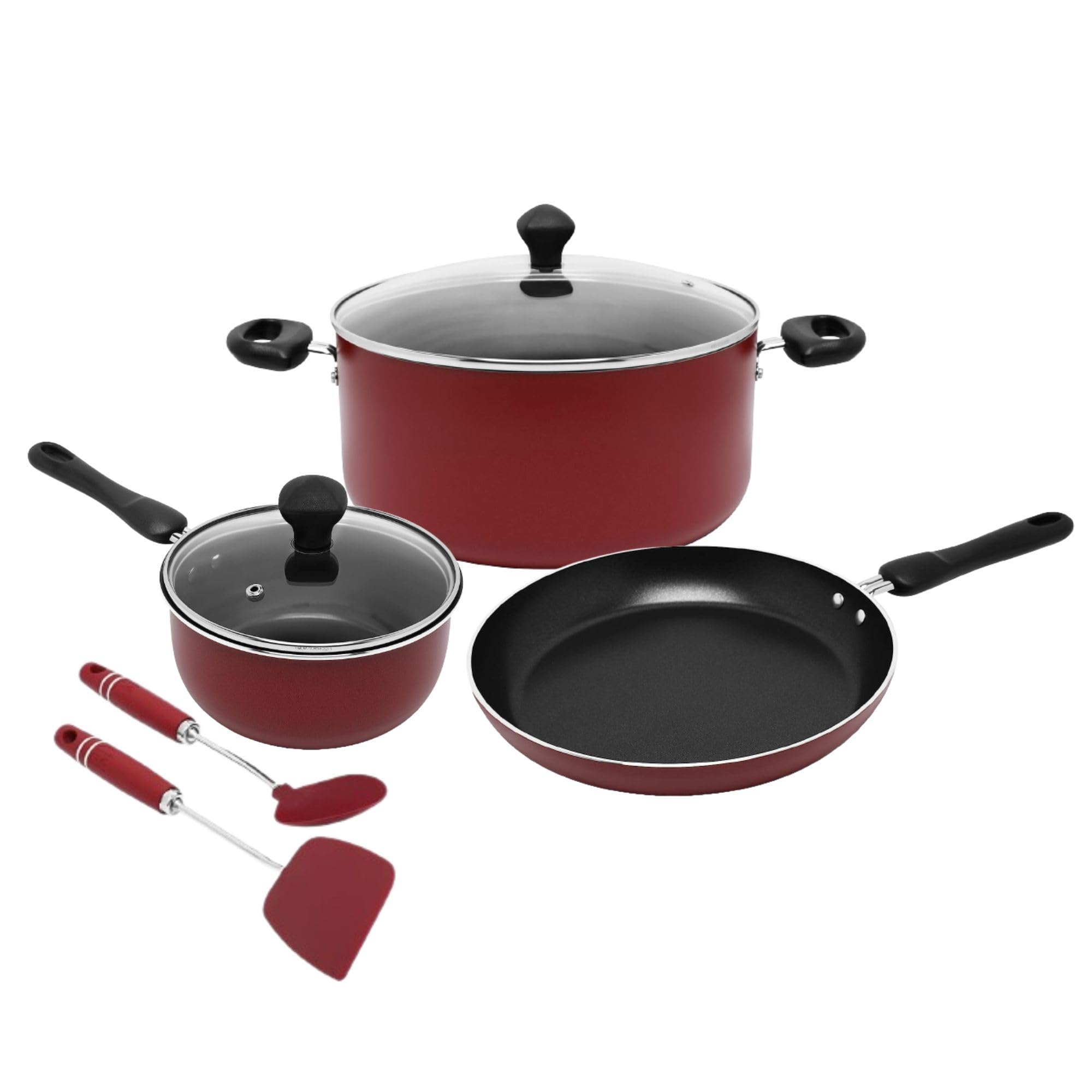Prestige Cast Aluminium Cookware Sets of 7 Piece | Non Stick Aluminium| Casserole | Saucepan | Fry Pan- PR22353-Red