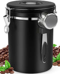 U-HOOME Coffee Canister, Airtight Stainless Steel Kitchen Food Storage Container with Date Tracker and Scoop for Beans, Grounds, Tea, Flour, Cereal, Sugar, 22OZ, Black