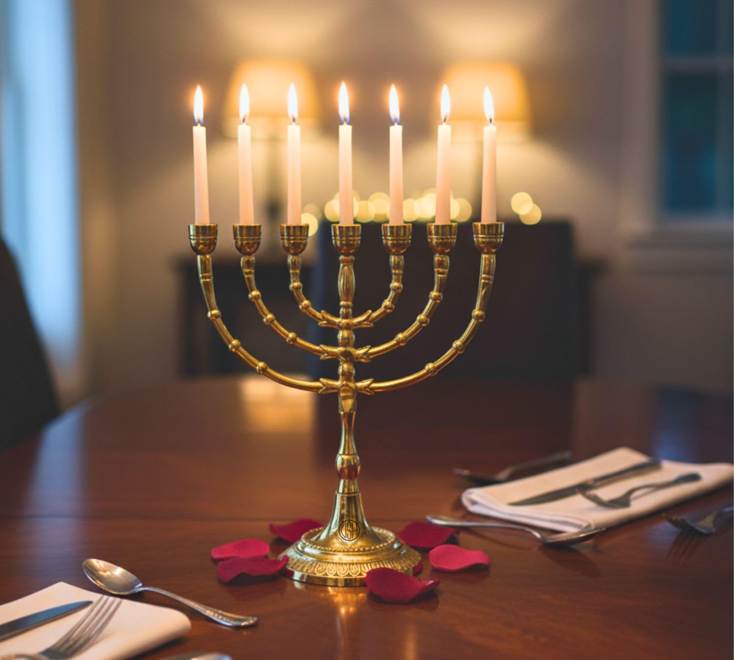 DSH CRAFTING YOUR CURIOSITY Brass Menorah Candle Holder Table Centerpiece 7 Branch Stick Stand for Home Decor,Wedding,Church,Diwali Decoration Piece for Table.