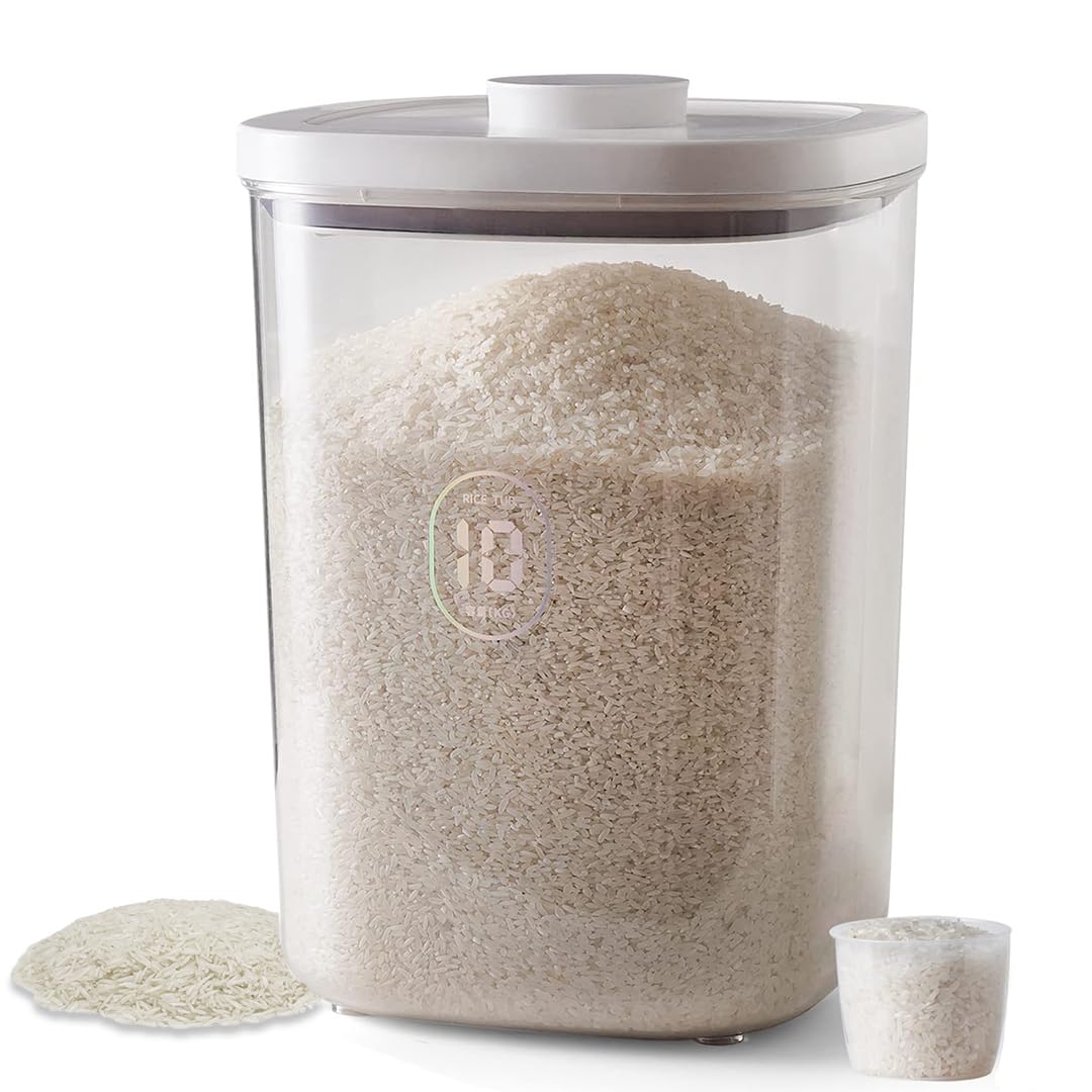 Rice Dispenser,10kg/10 L Rice Container Storage with Measuring Cup & Brush Food Cereal Container Bins Household for Kitchen Pantry Organization