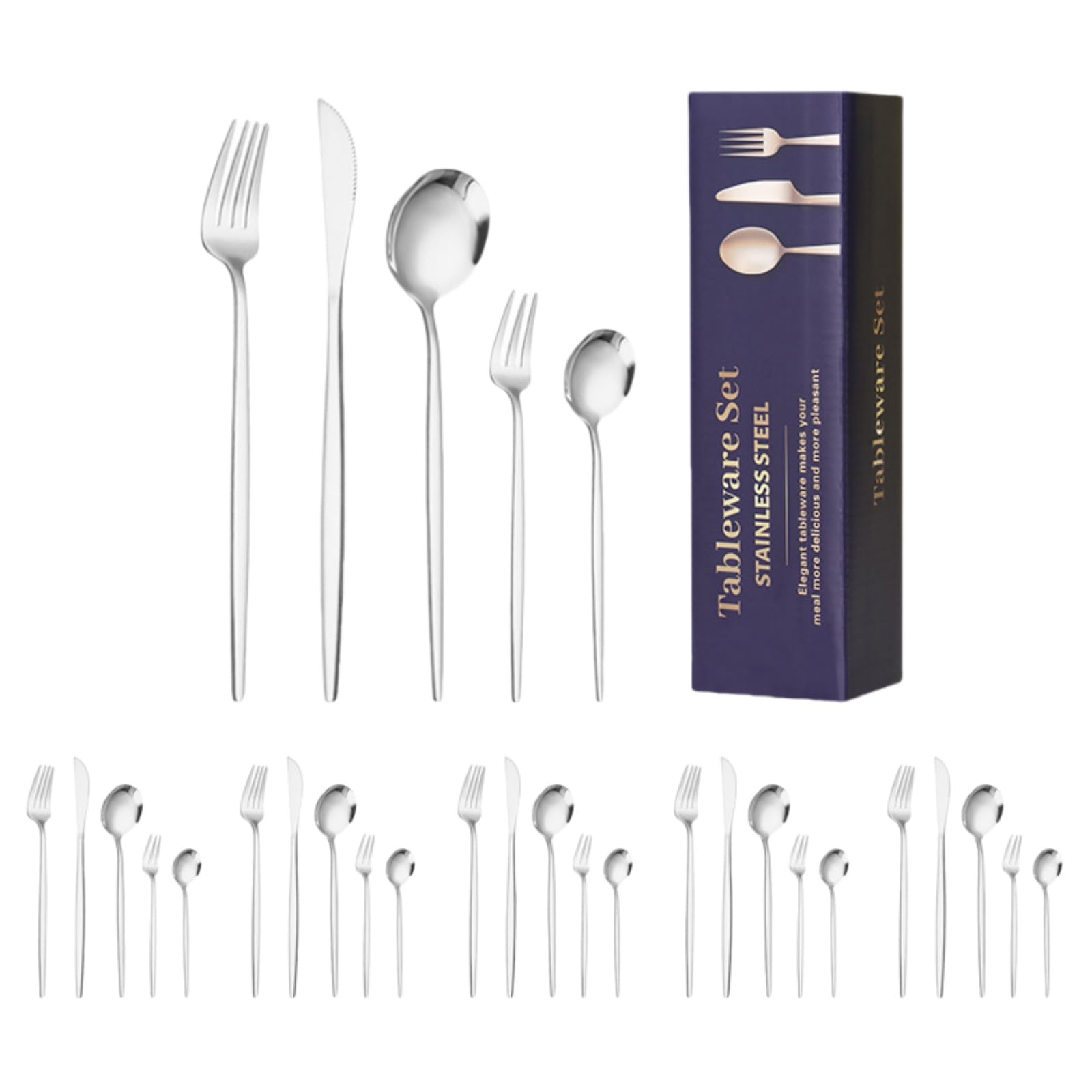 HALAMODO 30PCS Premium Stainless Steel Flatware Set, Mirror Polished Cutlery Set Durable Tableware Set Service for 6, Kitchen Utensil Set, Dishwasher Safe (Silver)