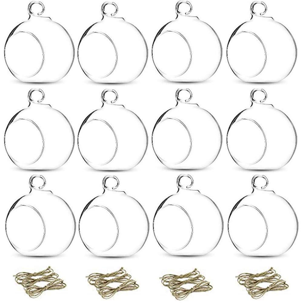 Nuptio 12 Pcs 3.15"/ 8cm Hanging Glass Tealight Holder Globe Plant Terrariums Glass Orbs Air Plants Tea Light Candle Holders Home Decor Indoor Outdoor Garden DIY Gifts (9 Pcs + 3 Pcs)