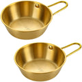 2Pcs Makgeolli Bowls, 304 Stainless Steel Korean Traditional Bowls Round Rice Bowl Wine Cup with Handle, Hiking Soup Dish Food Bowl Camp Cup (Small: 6.5oz, 3.9inch, Gold)