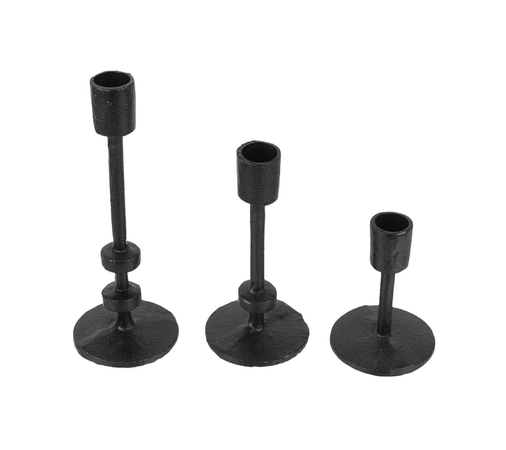 Zeckos Set of 3 Mid-Century Modern Style Black Cast Iron Metal Taper Candle Holders