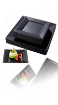 Sweet seven 50 Pack Black Square Plastic Plates - Elegant Dinner and Dessert/Salad Set for Parties, Weddings - 25 Dinner Plates (9.5'') + 25 Disposable Square Dessert Plates (6.5'')