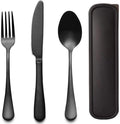 GTGR Heywood Portable Travel Utensils Set with Case 18/8 Stainless Steel Black Silverware Sets Include Knife Fork and Spoon with Case Reusable Utensil Set for Lunch Box and Camping (Black)