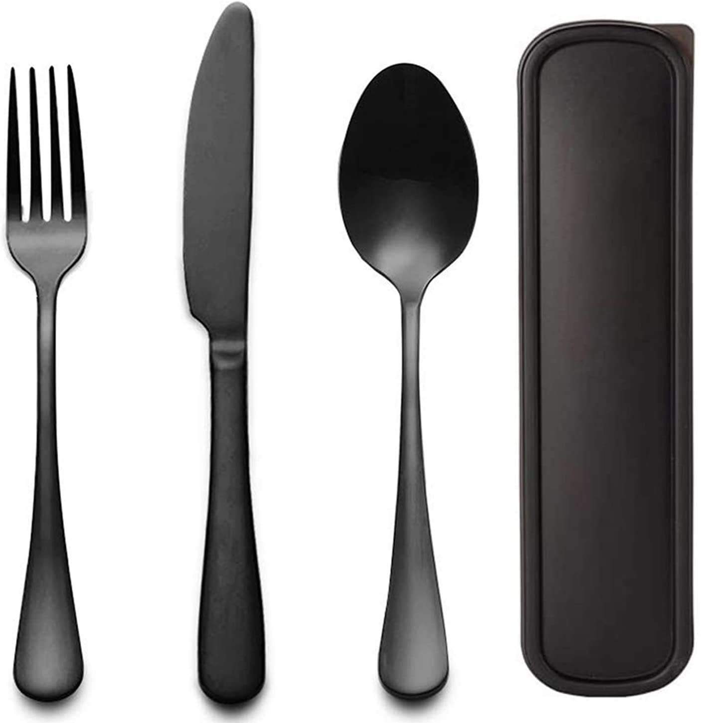 GTGR Heywood Portable Travel Utensils Set with Case 18/8 Stainless Steel Black Silverware Sets Include Knife Fork and Spoon with Case Reusable Utensil Set for Lunch Box and Camping (Black)