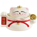 Ceramic Ashtray with Lid - Lucky Cat Windproof & Compact with Cigarette Holder for Home & Travel, Red/White, 12.6 x 10.9 x 8.7 cm (White)