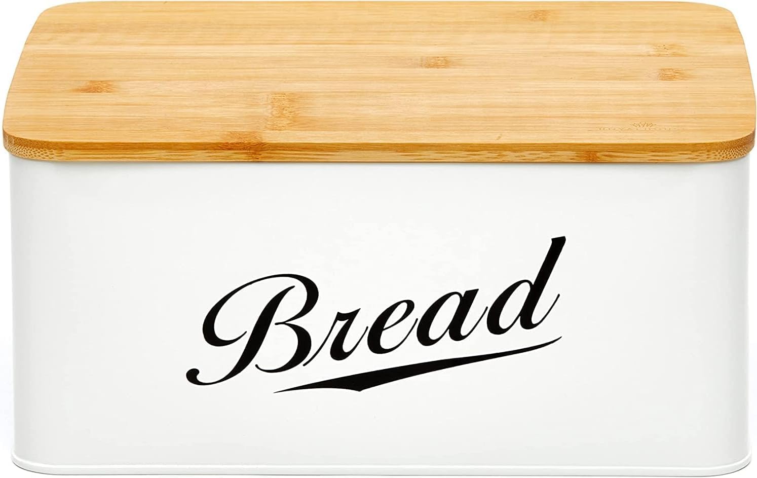 MahMir Modern Metal Bread Box with Bamboo Cutting Board Lid - Bread Storage Container for Kitchen Counter - Vintage Kitchen Decor Organizer - Elegant Bread Organizer - Large Bread Tin