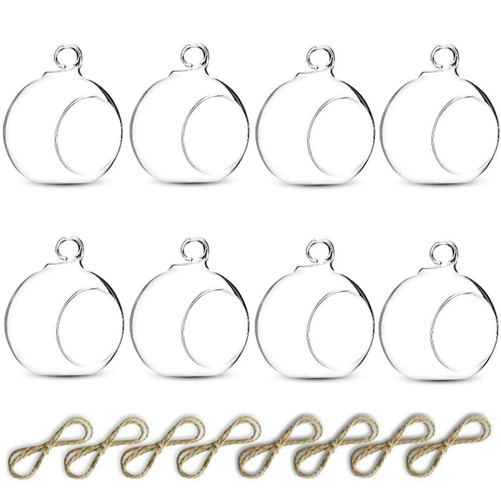 Nuptio Sfeexun Package Improved Hanging Glass Tealight Holder Globe Plant Terrariums/Glass Orbs Air Plants Tea Light Candle Holders Home Decor Indoor Outdoor Garden (Without 2 Holes, 6 Pcs + 2 Pcs)