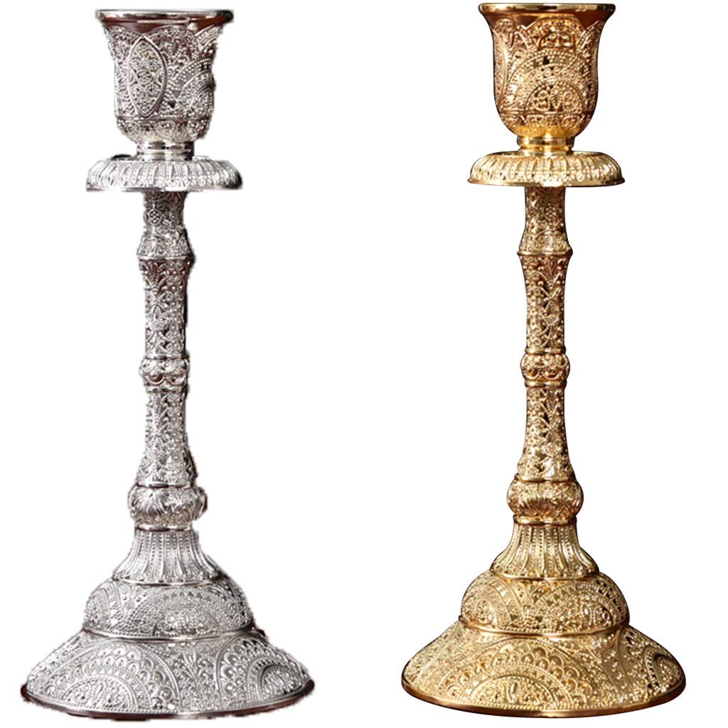 Candlestick Candlestick Holders For Pillar Candles,Vintage Metal Candle Stand Crafts, Household Classic Single Head Candelabras Ornaments, Home Accessories (Color : Gold+Silver, Size : 8 * 19cm)