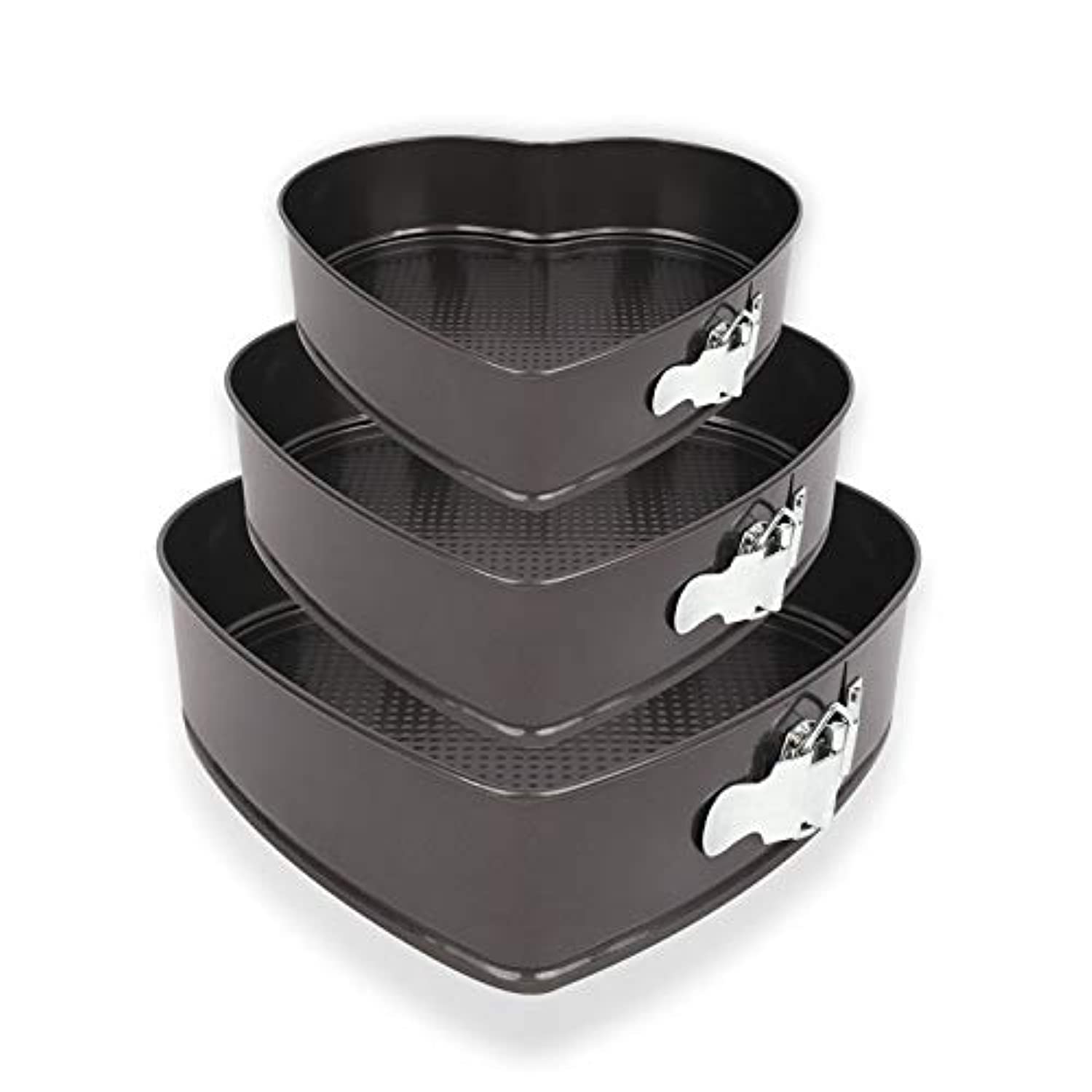 ARTC Set of Three Heart Shaped Pans Cake Bake Mould Mold Bakeware with Removable Bottom Round Heart Square Shape Versatile Sturdy