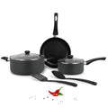 DELICI 7 piece Nonstick Cookware Set - 10X Tougher Coating, Compatible with Hot Plate, Ceramic & Gas Surfaces - 24cm Casserole with Lid, 18cm Saucepan with Lid, 24cm Frypan and 2 Nylon Spatulas