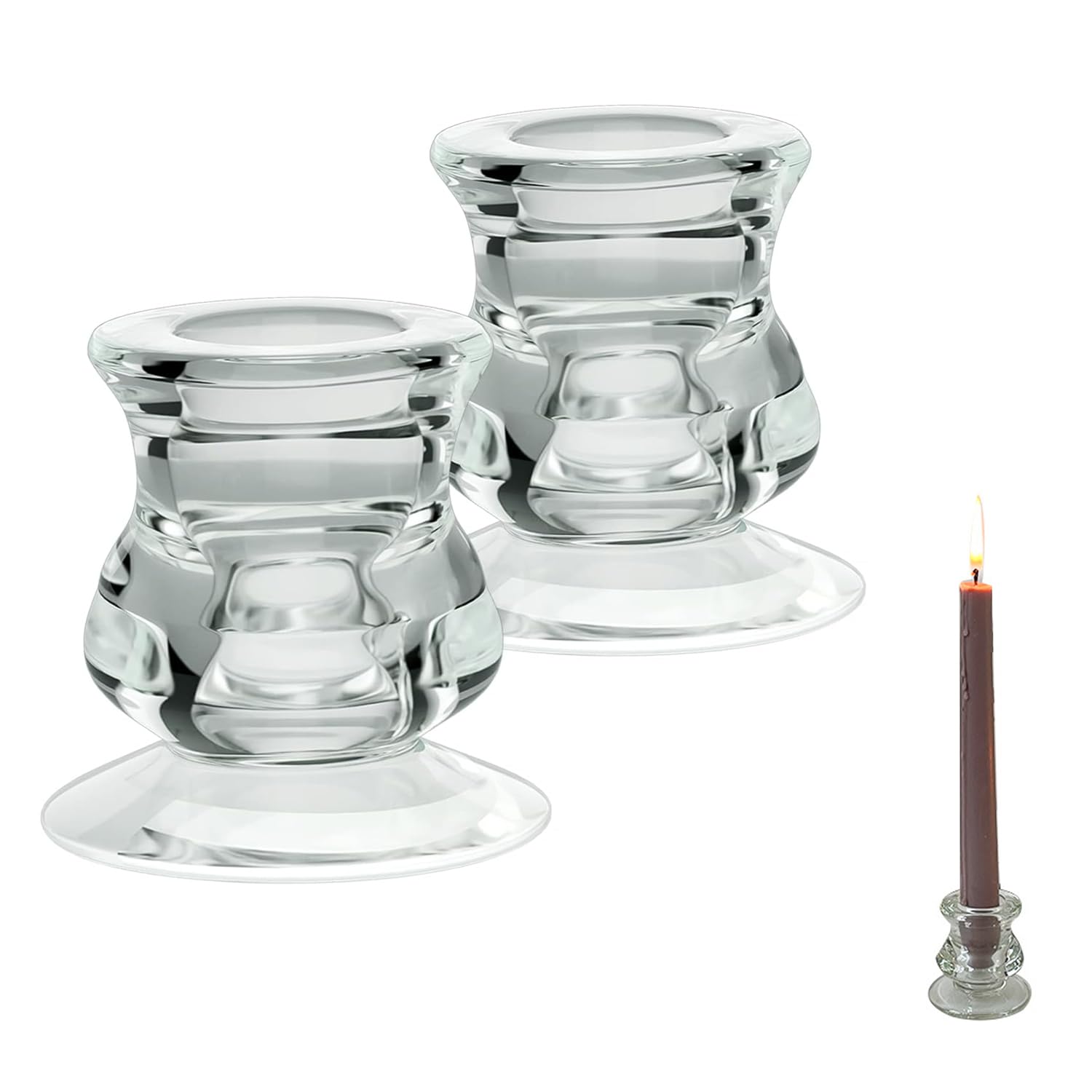 KASTWAVE Candle Holders for Taper Candles Candlestick Wedding Table Window Holiday Decorations, 2Pcs Clear Glass Candleholders Fits Standard 1/2", 2/3", 3/4", 4/5", 7/8" Diameter Candles