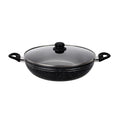 Royalford Aluminium Wok Pan, 32 CM | Induction Safe Frying Pan with Non-Stick Coating & Tempered Glass Lid | Saute/Frying pan with Heat-Resistant Handle | Stir Fry Cookware Pan, PFOA