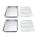 Toaster Oven Pan with Rack Set, 23.5 x 17.5cm Stainless Steel Small Bakeware with Cooling Rack for Baking Cooling Storing, Non-Toxic & Heavy Duty, Easy Clean & Dishwasher Safe