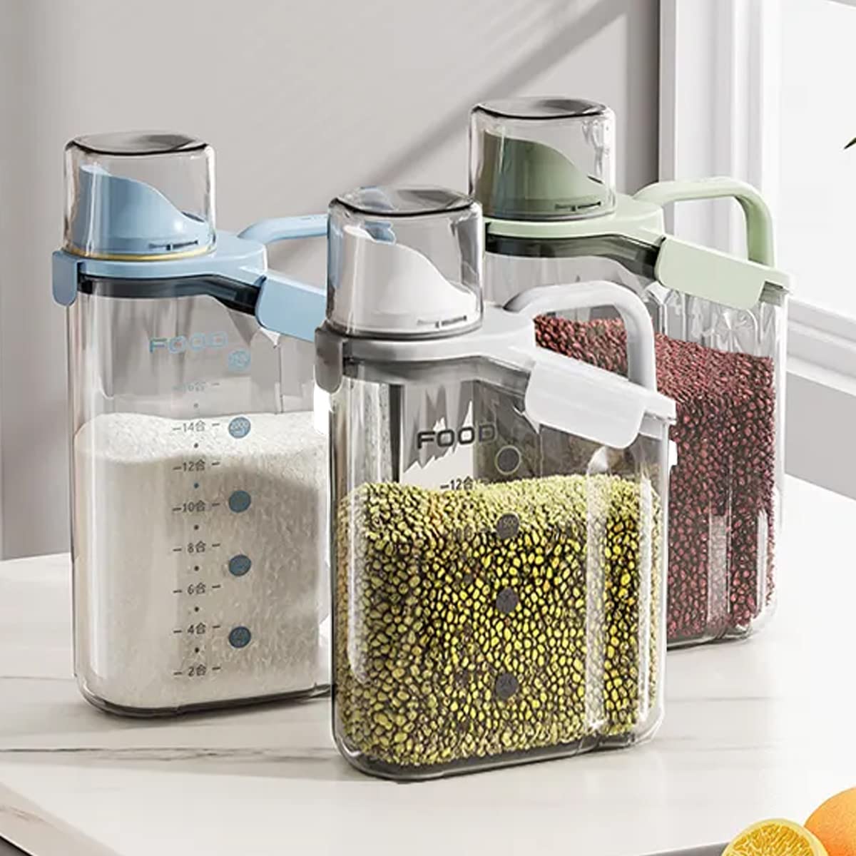 PREMIFY 3Pcs Cereal Containers Set | Premium Quality 2.8L / 2.8KG Capacity Airtight Food Storage Container | BPA Free Plastic Rice Storage Bin/Dispenser + Measuring Cup & Pour Spout