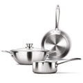 MILTON Pro cook Procook Triply Induction Base Cookware Set of 3 Stainless Steel |Sauce Pan 14 cm, Fry Pan 24 cm, Kadhai 24 cm with Glass Lid 24 cm, Silver | Dishwasher Safe | Food Safe | Flame Safe
