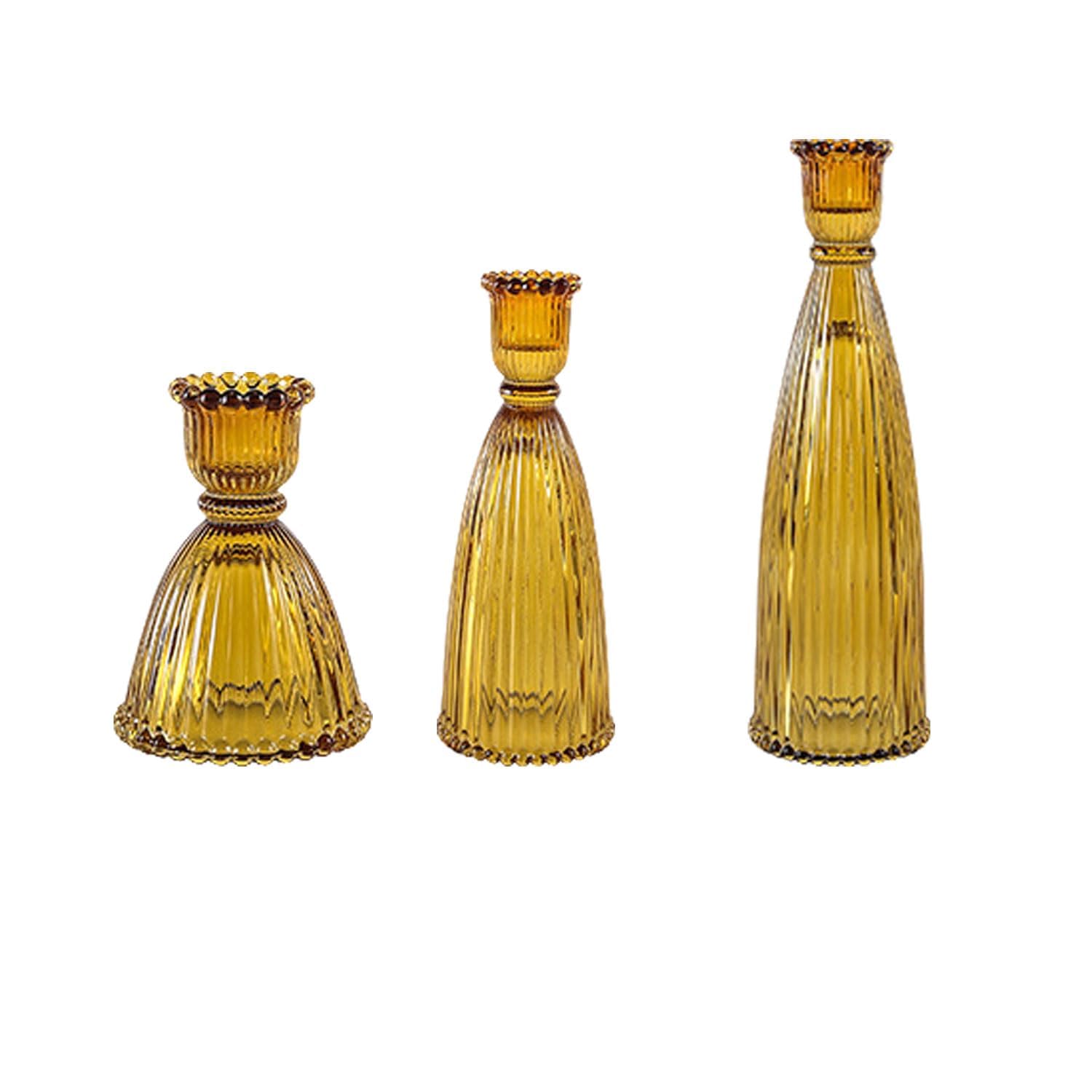 TERRIFI Candle Stick Holders Decor, Clear Glass Candlestick Holders, Rustic Pillar Candles Set, Modern Candle Stick Holders for Diwali, Ramadan, Set of 3(Yellow)