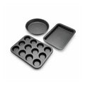 3Pc Non Stick Carbon Steel Black Bakeware Set with 12 Cup Muffin Tray Springform Cake Pan and Loaf Pan Oven Safe Baking Tins for Cake Muffin Bread Baking Essentials