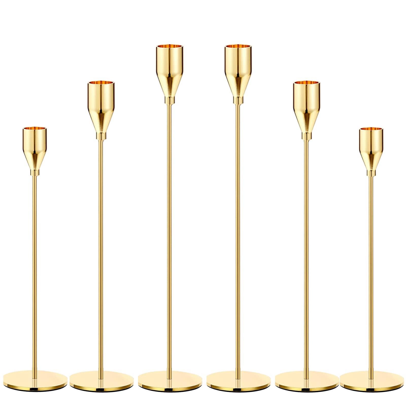 6Pcs Lemon Gold Candle Holders,Set of 6 Tall Taper Gold Candlestick fit 3/4" Thick Pillar Candle Led Modern Metal Candles, Elegant Stands Decorative Table Centerpieces for Dinning Party Decorative