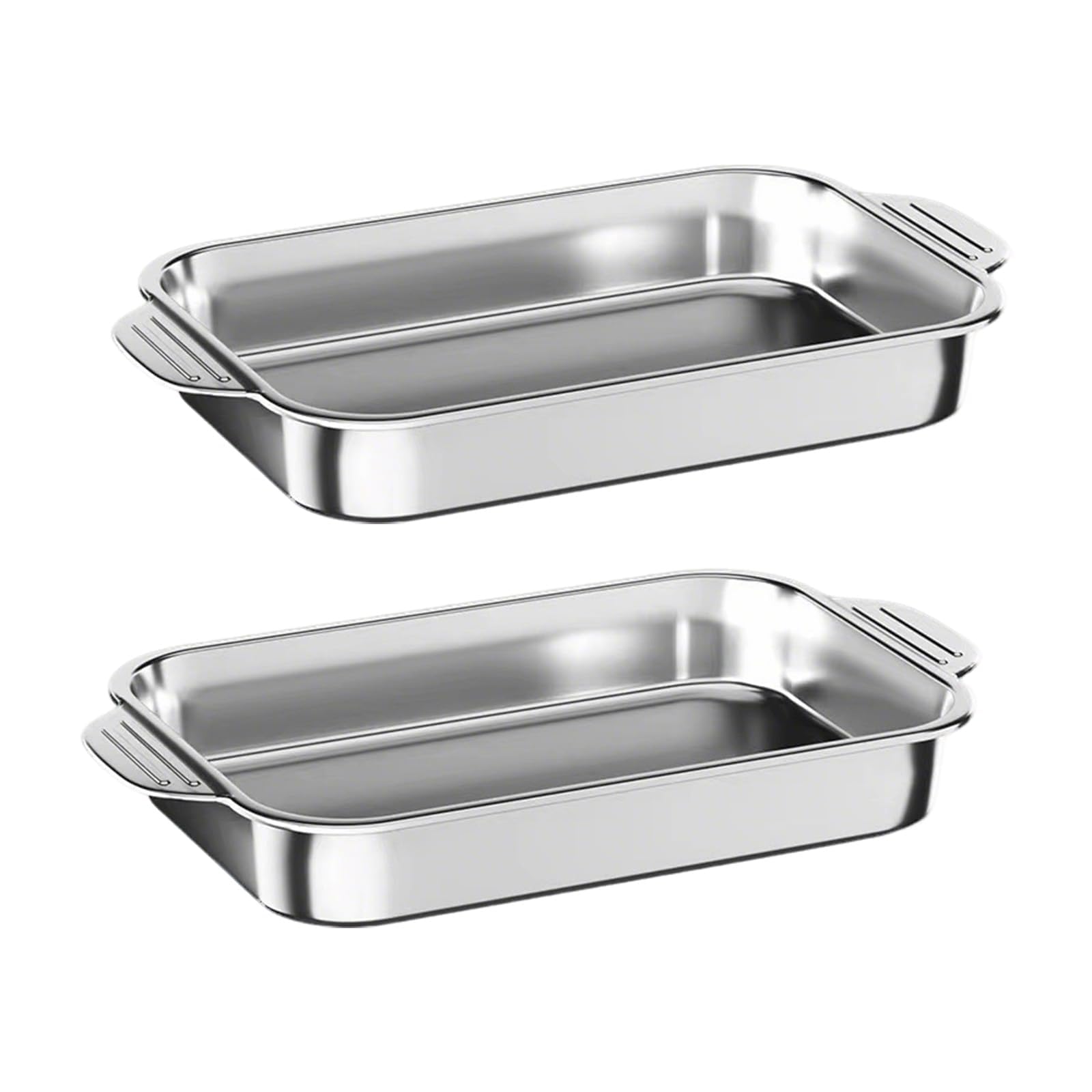 Set of 2 Stainless Steel Baking Trays with Handles, Oven & Dishwasher Safe Non-Stick Bakeware for Roasting, Lasagna, Pizza, Cookies – Durable Brushed Finish, 41x24x8cm