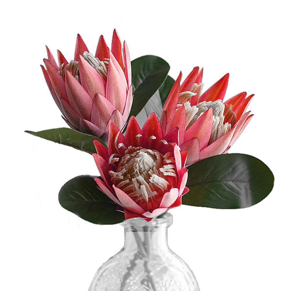 Artificial Flowers Fake Silk Protea Cynaroides Plastic Flower Arrangements Decor Bouquet for Wedding Table Centerpieces 3pcs (Orange)