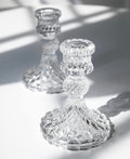 Glass Candle Holder Set of 2, Clear Candlestick Holder and Taper Candle Holder for Wedding Party Table, Valentine's Day, Anniversary, Dining Room Table, Spring Decor (Clear)