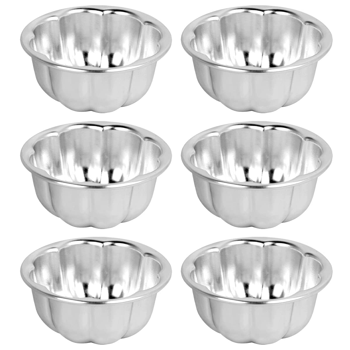 Weilan 6PCS Egg Tart Molds Flower Shape Nonstick Pudding Pan Cupcake Muffin Cups,Aluminum Alloy Cake Tartlets Baking Tool (3.5 x1.6inch)