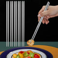 5pairs Chinese Chopsticks Stainless Steel Non-slip Chopstick Korean Japanese Food Metal Stick Reusable Kitchen Tableware,22.5cm*0.6cm