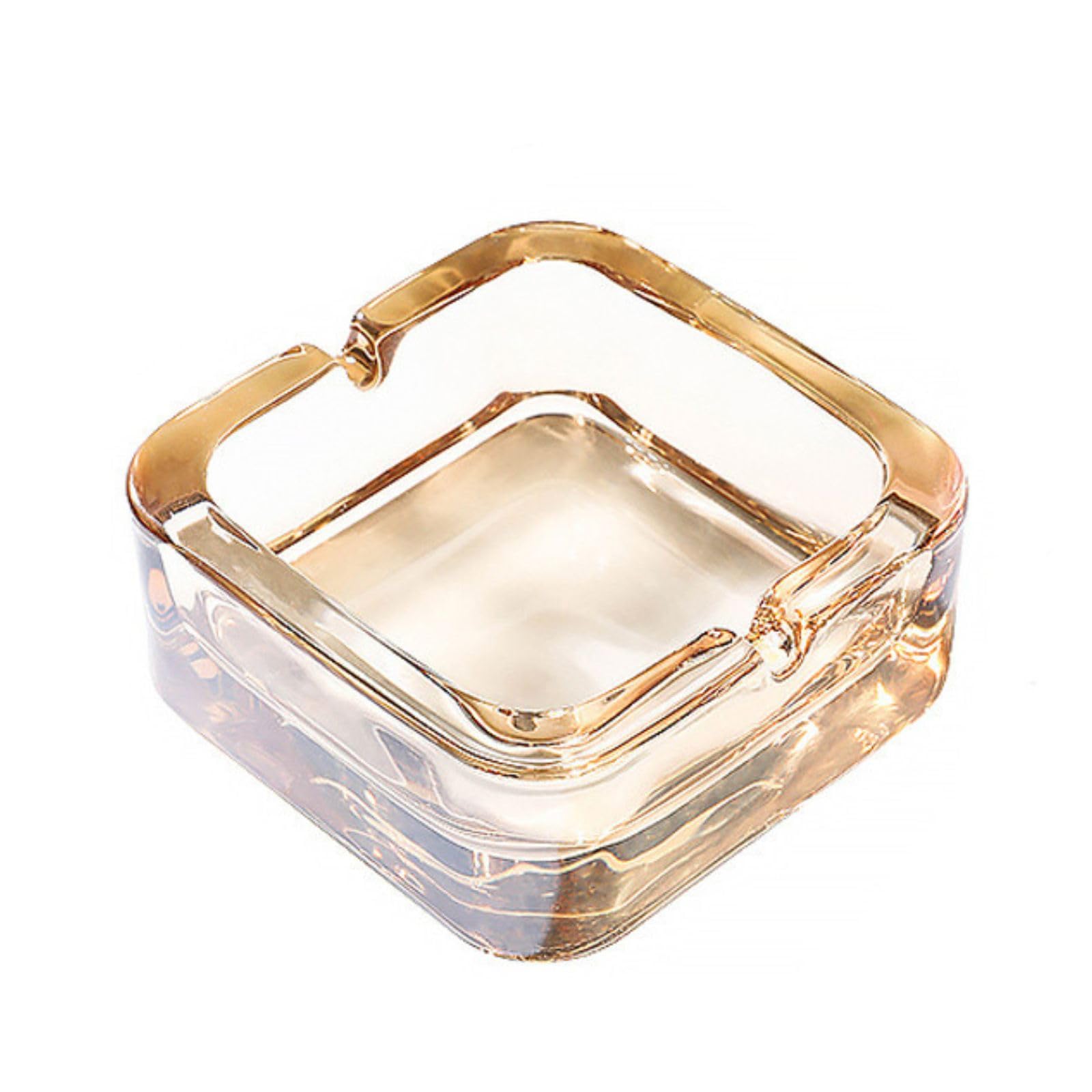 Crystal Square Glass Ashtray for Cigar Cigarettes Ash Tray Home Office Decoration (Amber)
