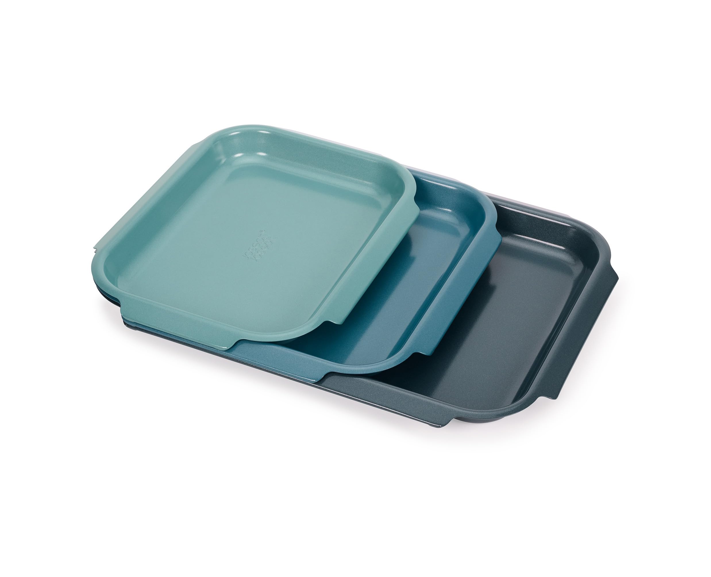 Joseph Joseph Nest™ Bake 3-Piece Non-Stick Baking Sheet Pan Set, Carbon Steel, Easy-Pull Handles, Stackable, Space-Saving Design, 10-Year Guarantee