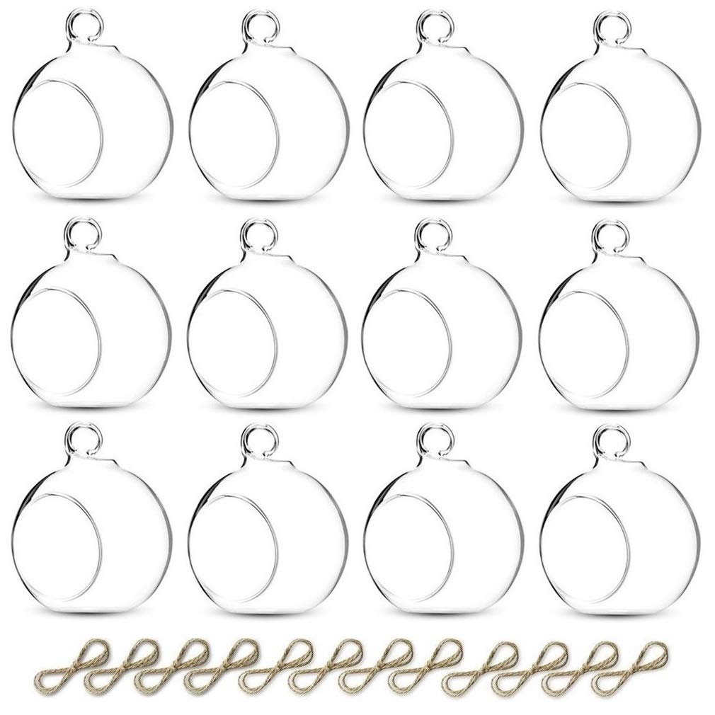 Sziqiqi Hanging Glass Tea Light Holder, Glass Planters for Indoor/Outdoor, Wedding Party Dinning Table Garden Decoration, 12 Pcs