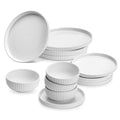 Fissman Kitchen Dinnerware Set, 12-Piece Plates and Bowl Porcelain Tableware Set|Minimalist Groove Design|Scratch & Chip Resistant Kitchenware for AirBnB, Hotel Apartment|Microwave and Diswasher Safe