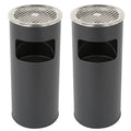 Set of 2 30 Litre Bin with Ashtray Standing Ashtray for Outdoor Use Removable Stainless Steel Waste Bin Diameter 25 x 60 cm (Black)