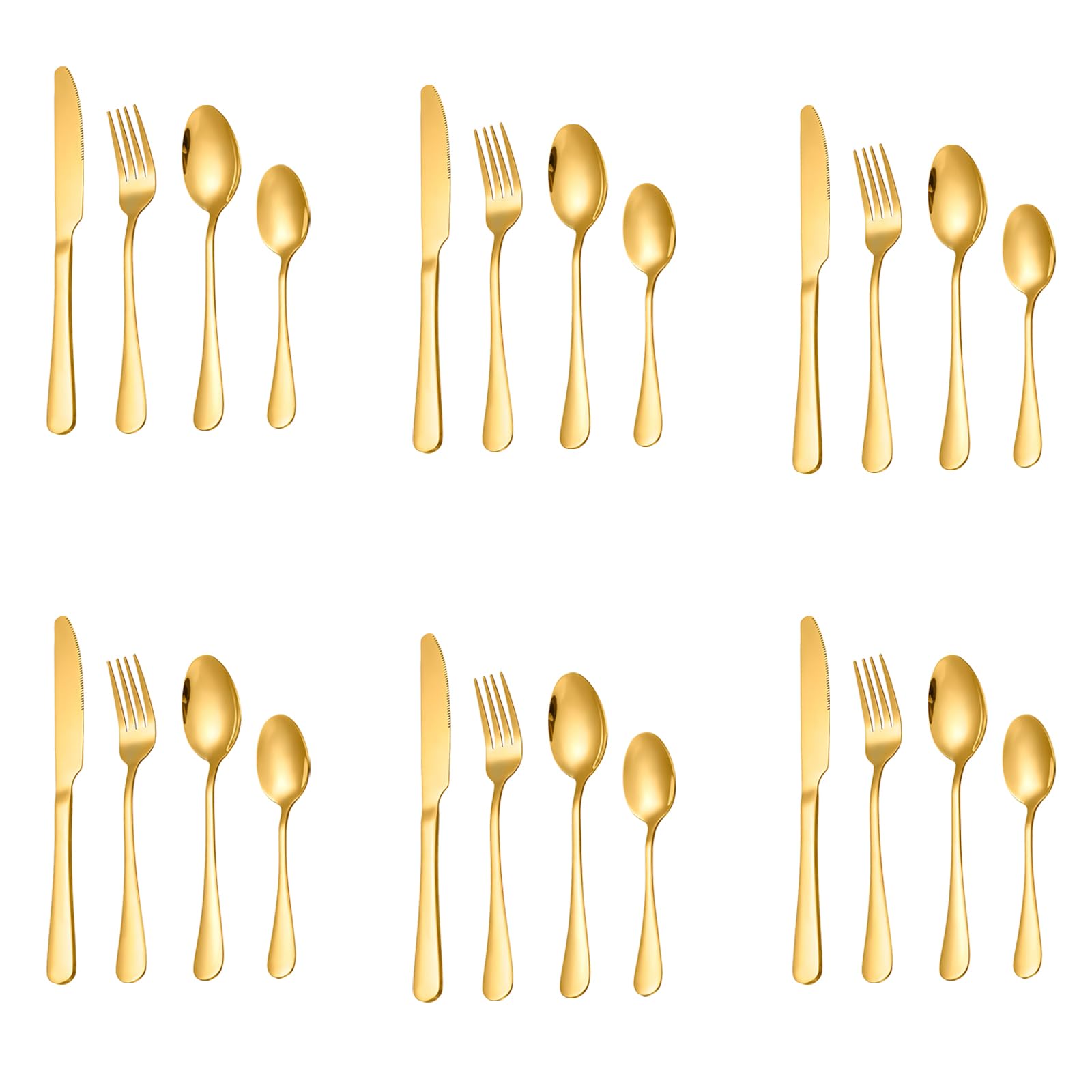 24 Pieces Gold Flatware Set, High Level, Pattern Carving, Mirror Polished Cutlery Set with Premium Box, Dishwasher Safe, Knife, Fork, Spoon, Kitchen Utensil Set Tableware for 6