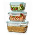 Houzi 3 Pcs Borosilicate Glass Containers with Leak Proof Airtight Lid, Food Starage Container Dishwasher, Microwave, Freezer, Oven Safe, BPA Free (Square)